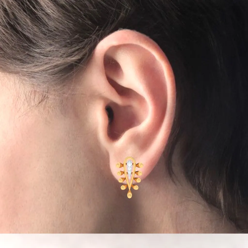 14k Reverse Raindrop Gold Earrings With Three Diamonds