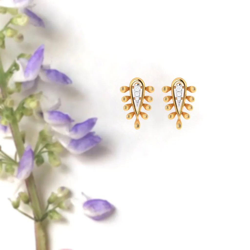 14k Reverse Raindrop Gold Earrings With Three Diamonds