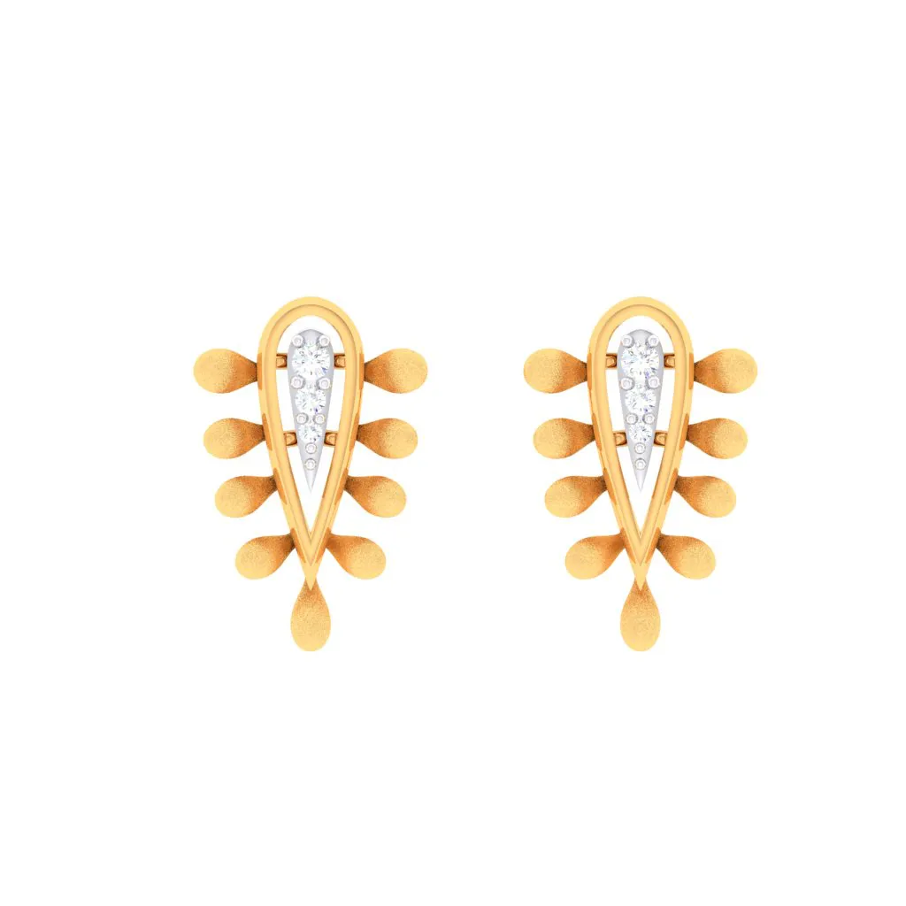 14k Reverse Raindrop Gold Earrings With Three Diamonds