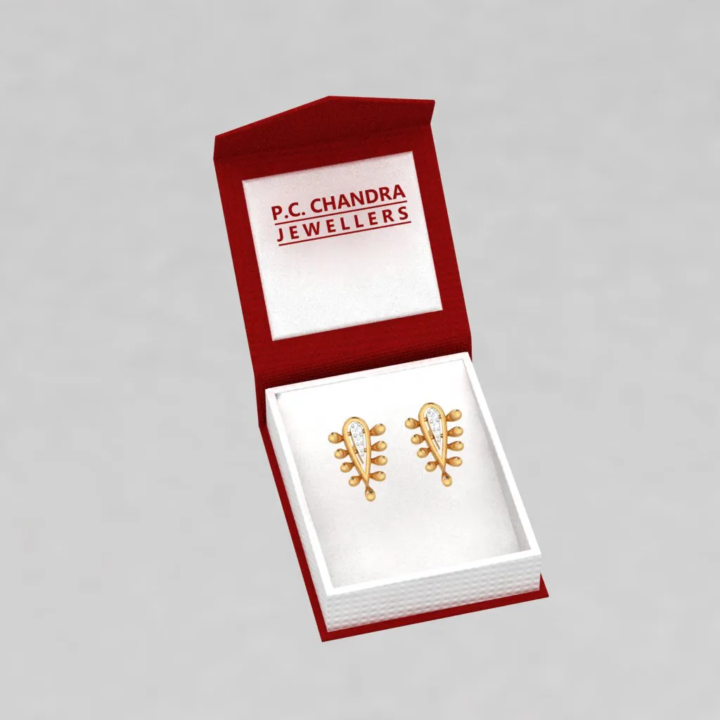 14k Reverse Raindrop Gold Earrings With Three Diamonds