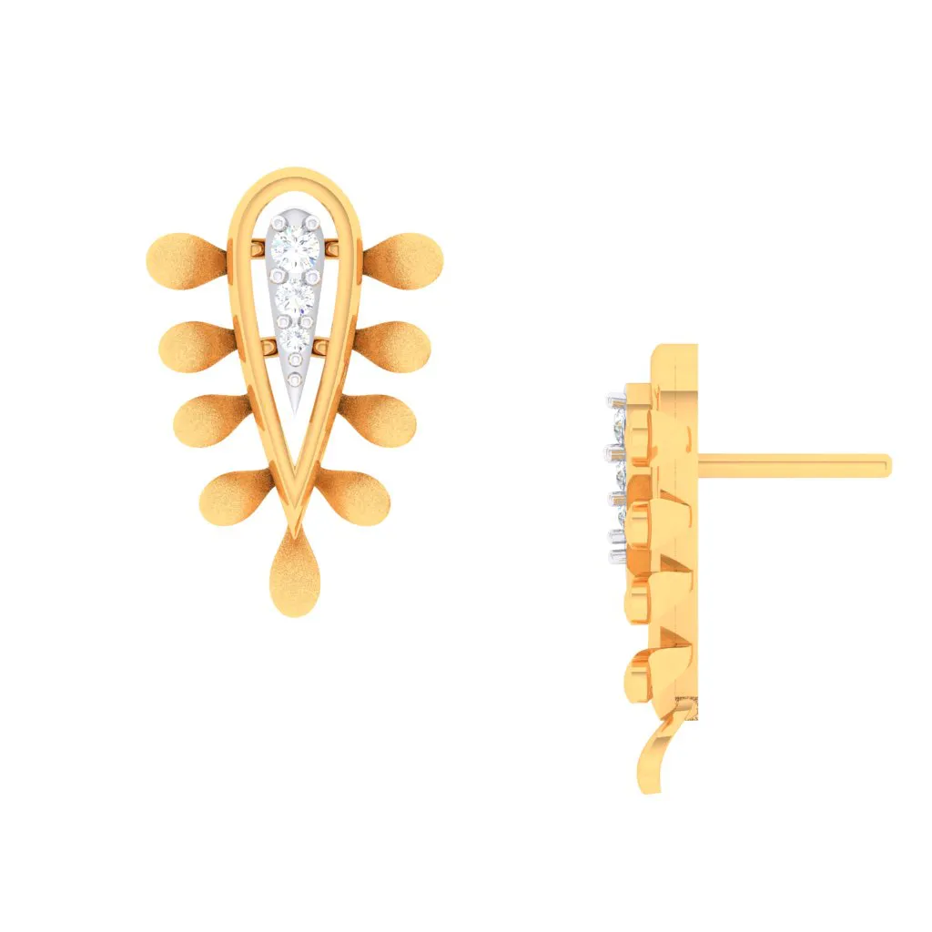 14k Reverse Raindrop Gold Earrings With Three Diamonds