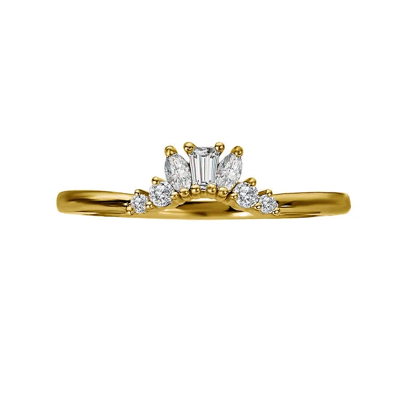 14ky Gold Marquise, Baguette, & Round Diamond Contour Band