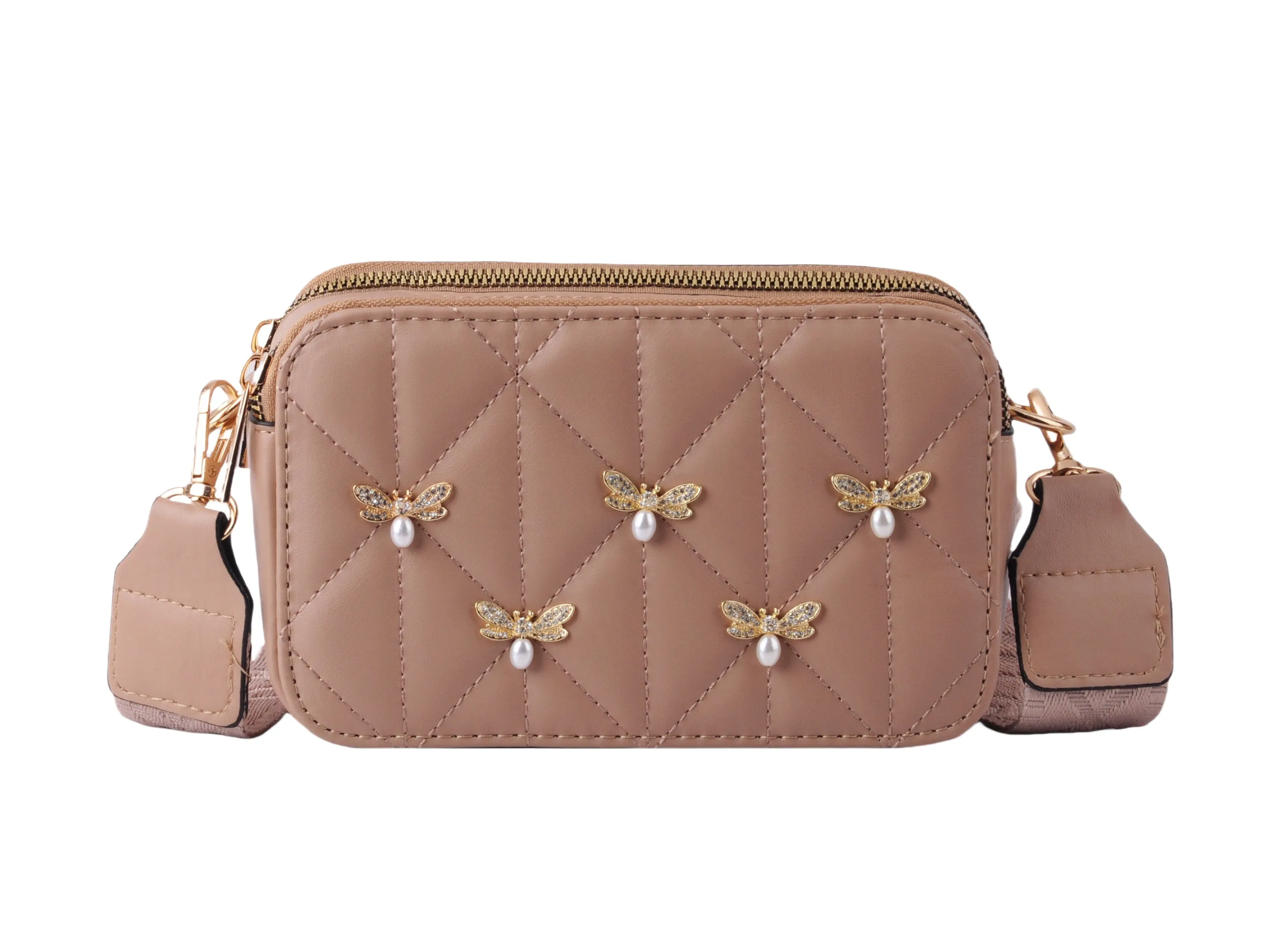 1719 - Camera Bag with Bumble Bee Charms and Web Strap