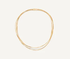18K Yellow Gold 3-Strand Coil Necklace With Diamond Bar