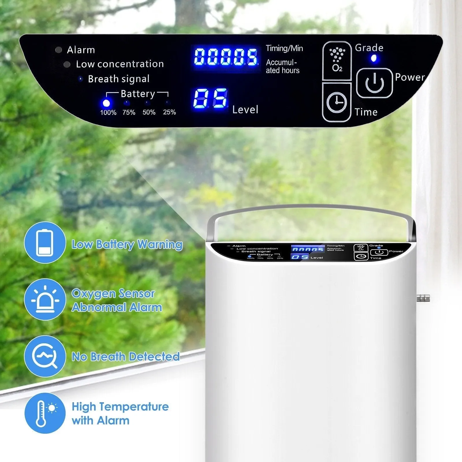 1L-5L/min Pulse Flow Portable Oxygen Concentrator With 3 Hour Battery Carry Bag