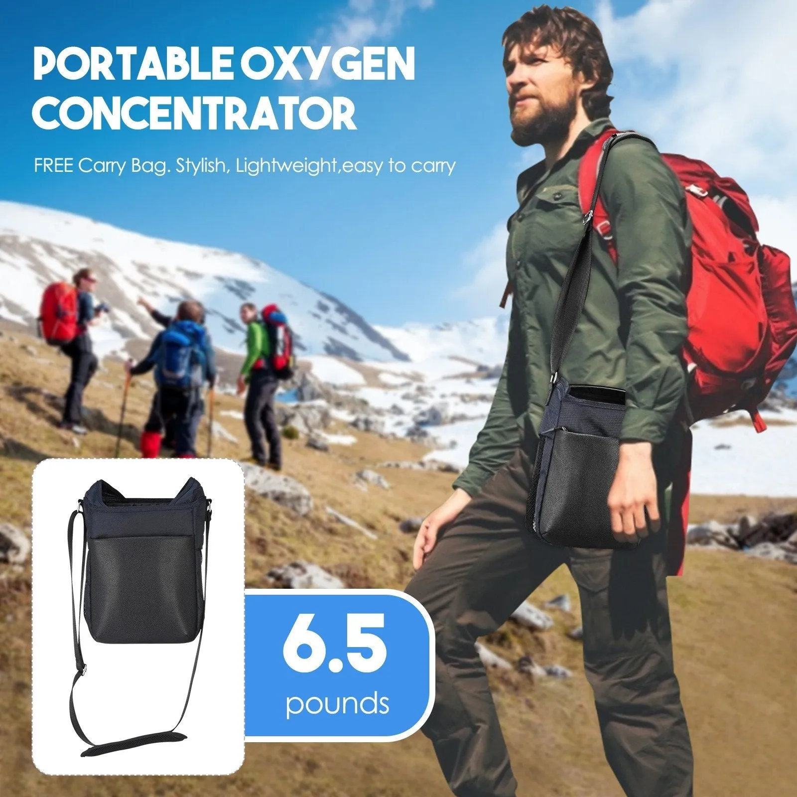 1L-5L/min Pulse Flow Portable Oxygen Concentrator With 3 Hour Battery Carry Bag