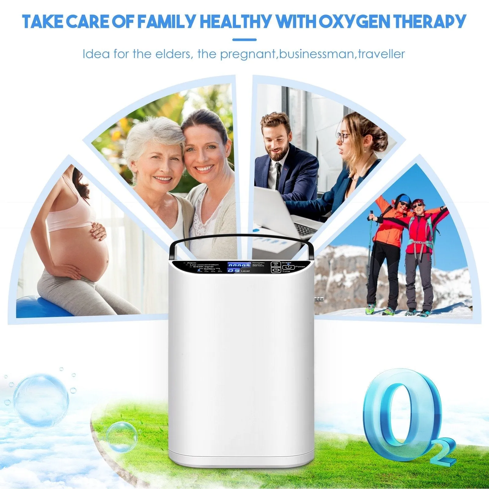 1L-5L/min Pulse Flow Portable Oxygen Concentrator With 3 Hour Battery Carry Bag