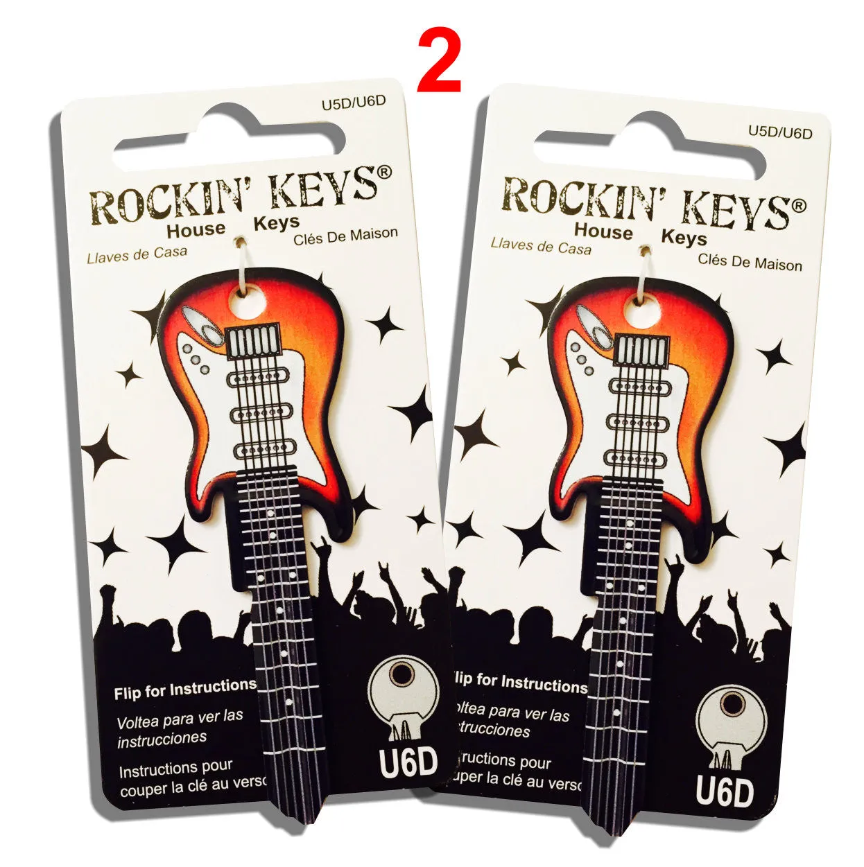 2 Sunburst Electric Guitar Shaped Rockin' Keys