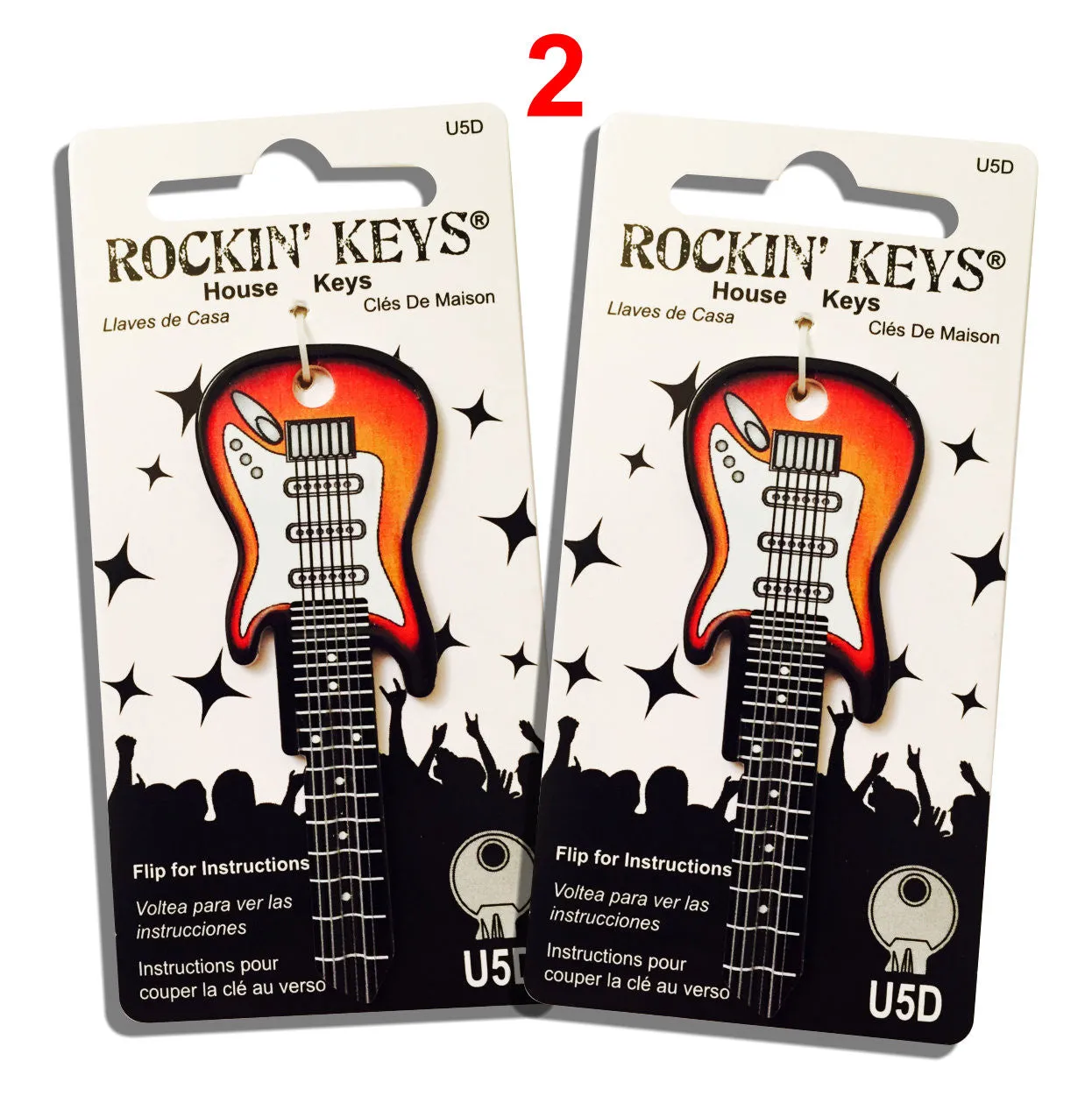 2 Sunburst Electric Guitar Shaped Rockin' Keys
