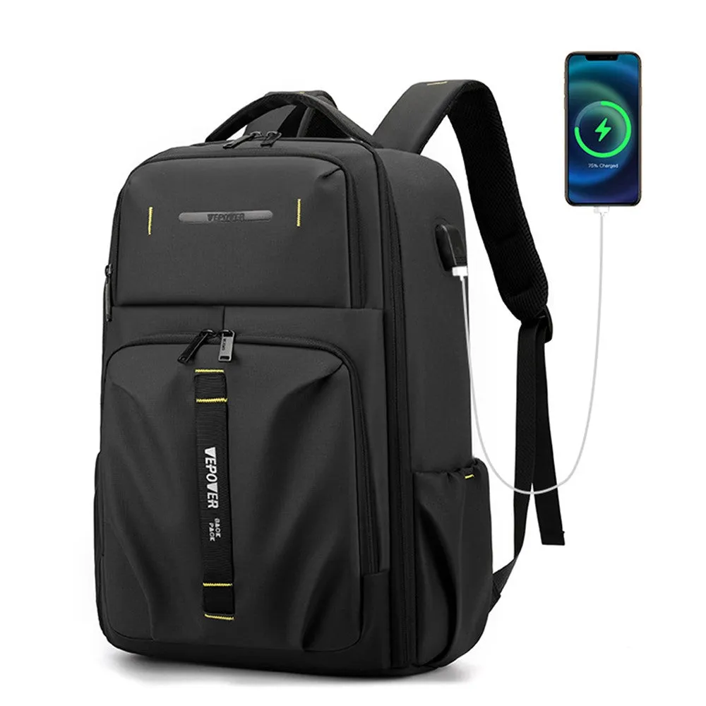 (25L) Universal 14" Laptop MacBook Tablet Backpack Bag with USB Charging Port Nylon Material Splashproof - Blue