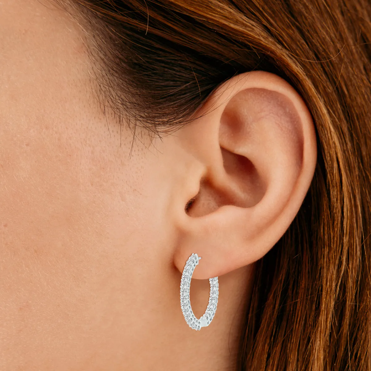 7 Carat Tw Round Lab Grown Diamond Hoop Earrings In 14K White Gold