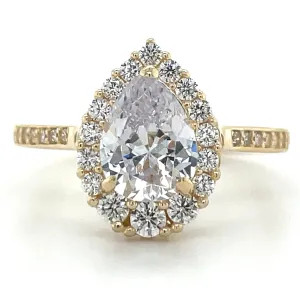 9ct Yellow Gold Pear CZ Solitaire with CZ Set Shoulders