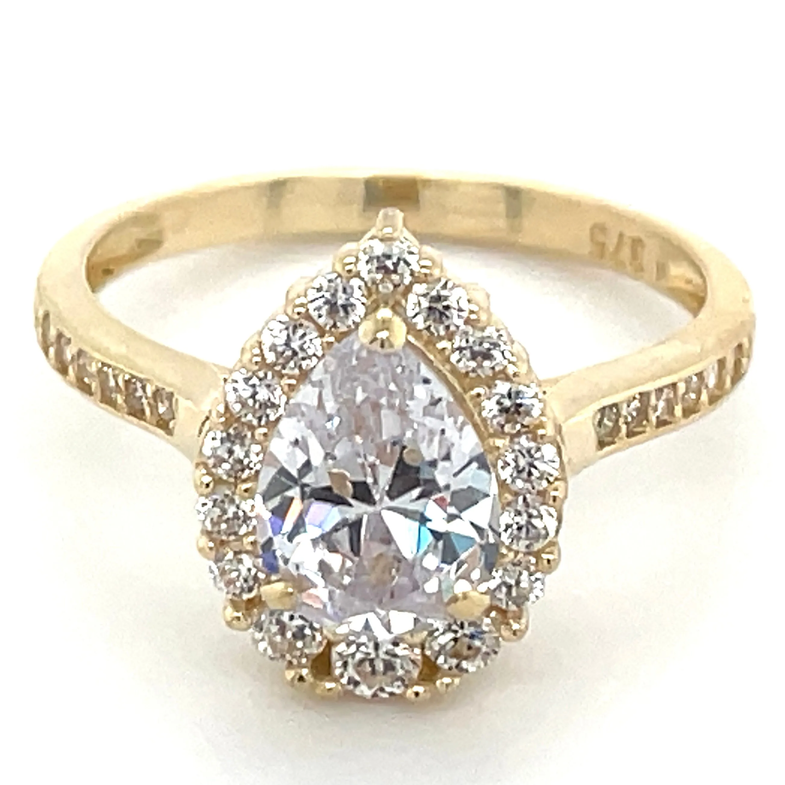 9ct Yellow Gold Pear CZ Solitaire with CZ Set Shoulders