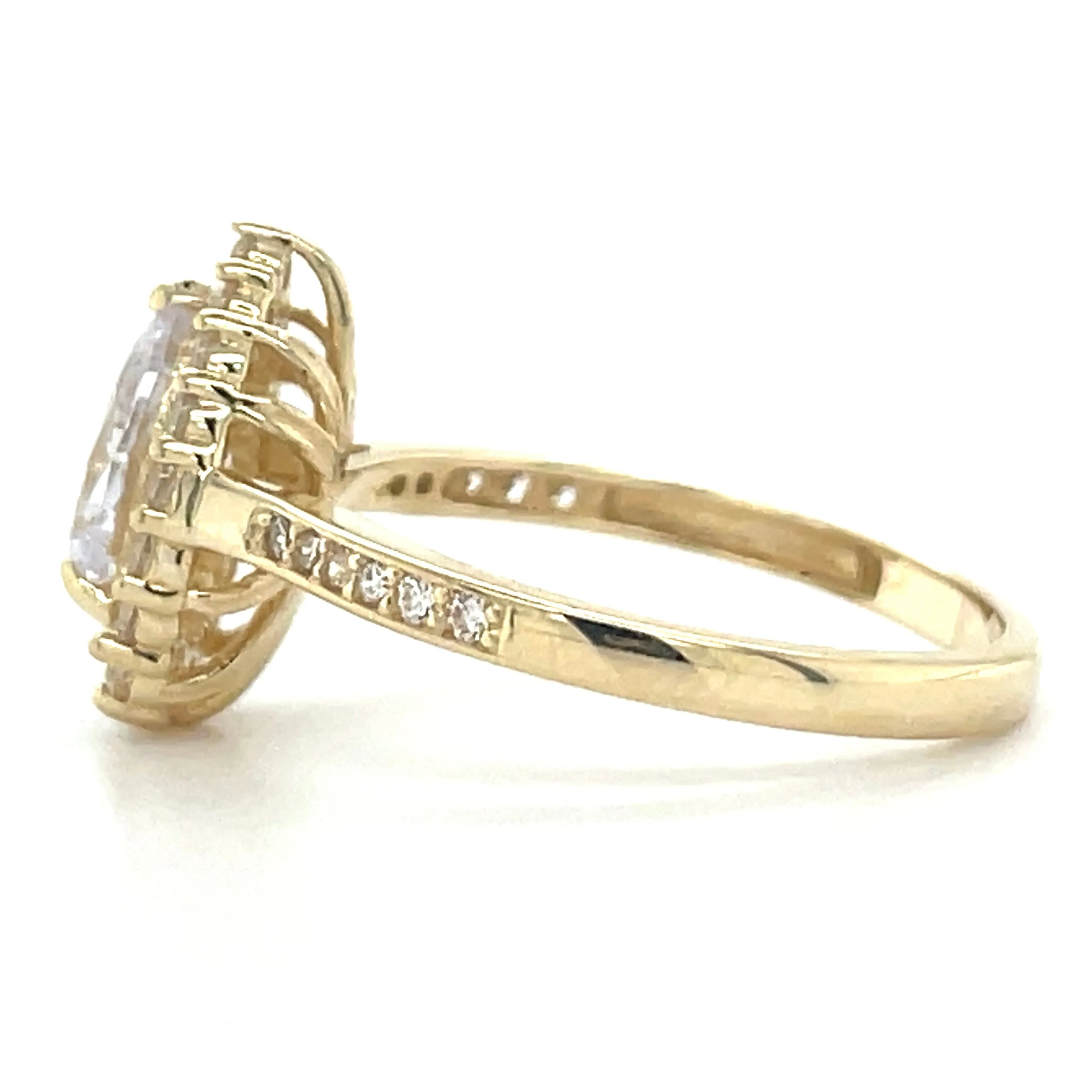 9ct Yellow Gold Pear CZ Solitaire with CZ Set Shoulders