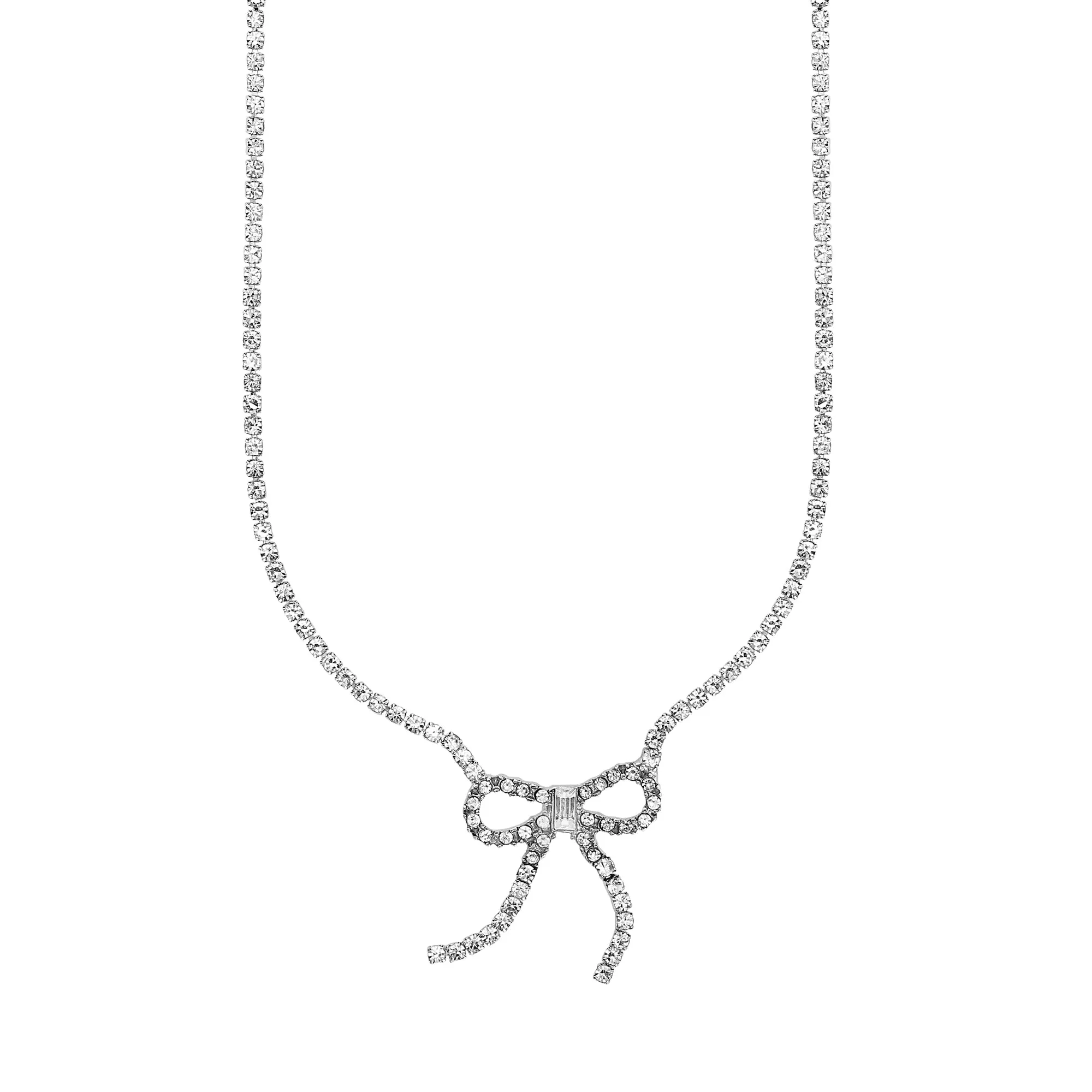 Accessorize London Women Silver Diamante Bow Necklace