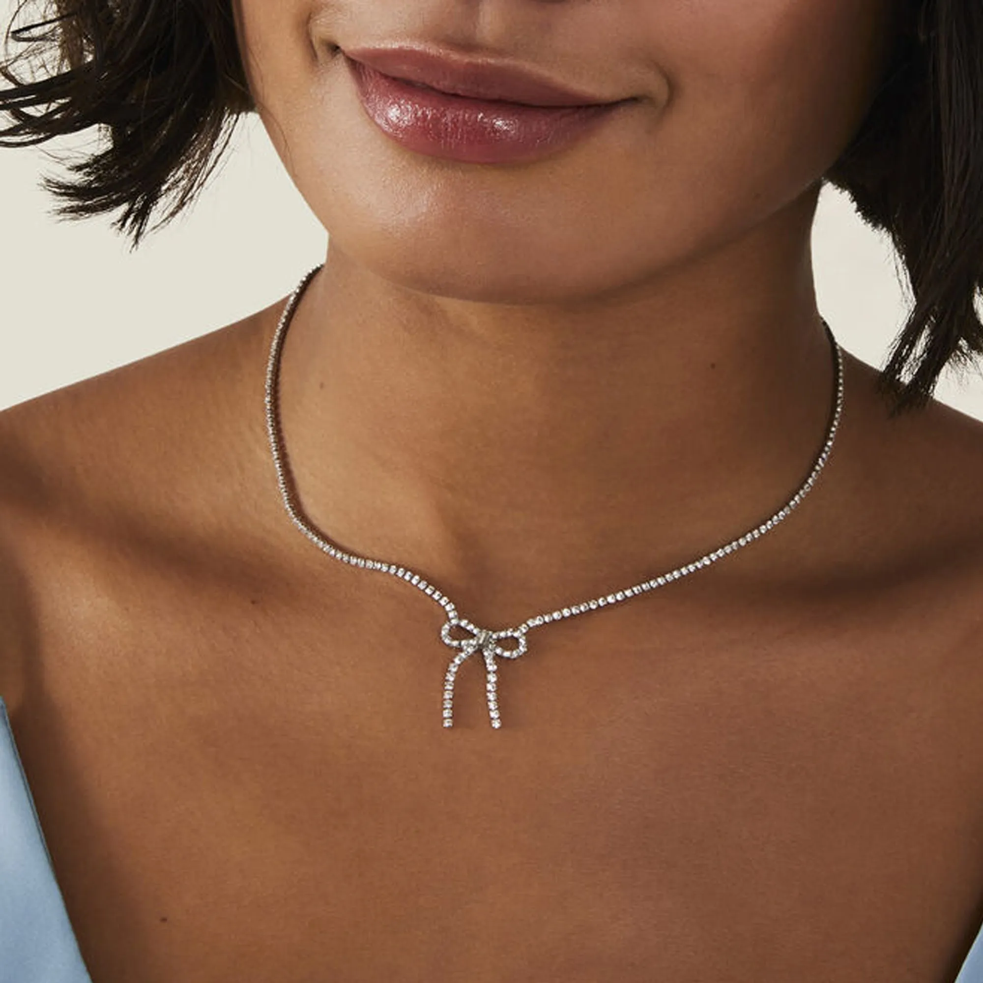 Accessorize London Women Silver Diamante Bow Necklace