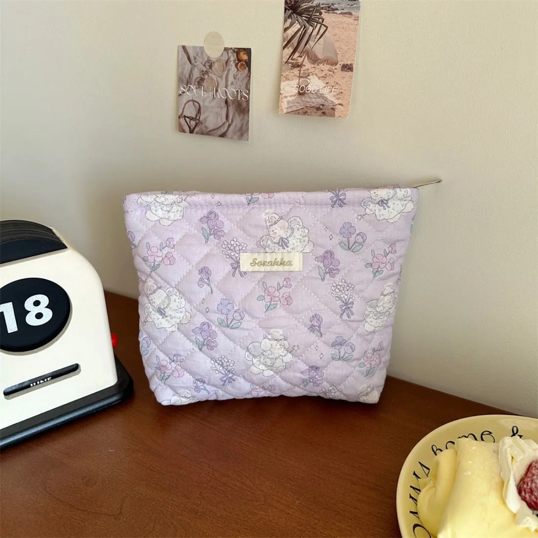 Angel Quilted Purple Makeup Bag