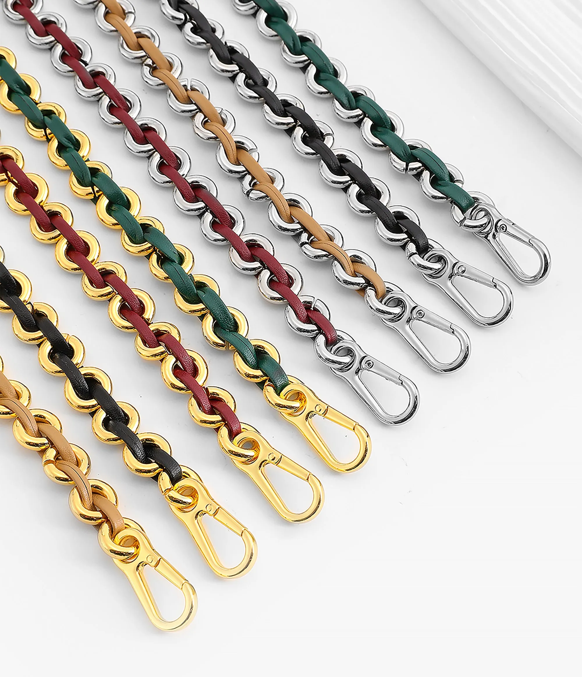 Bag chain accessory for Flamenco Bag, leather chain style replacement strap.