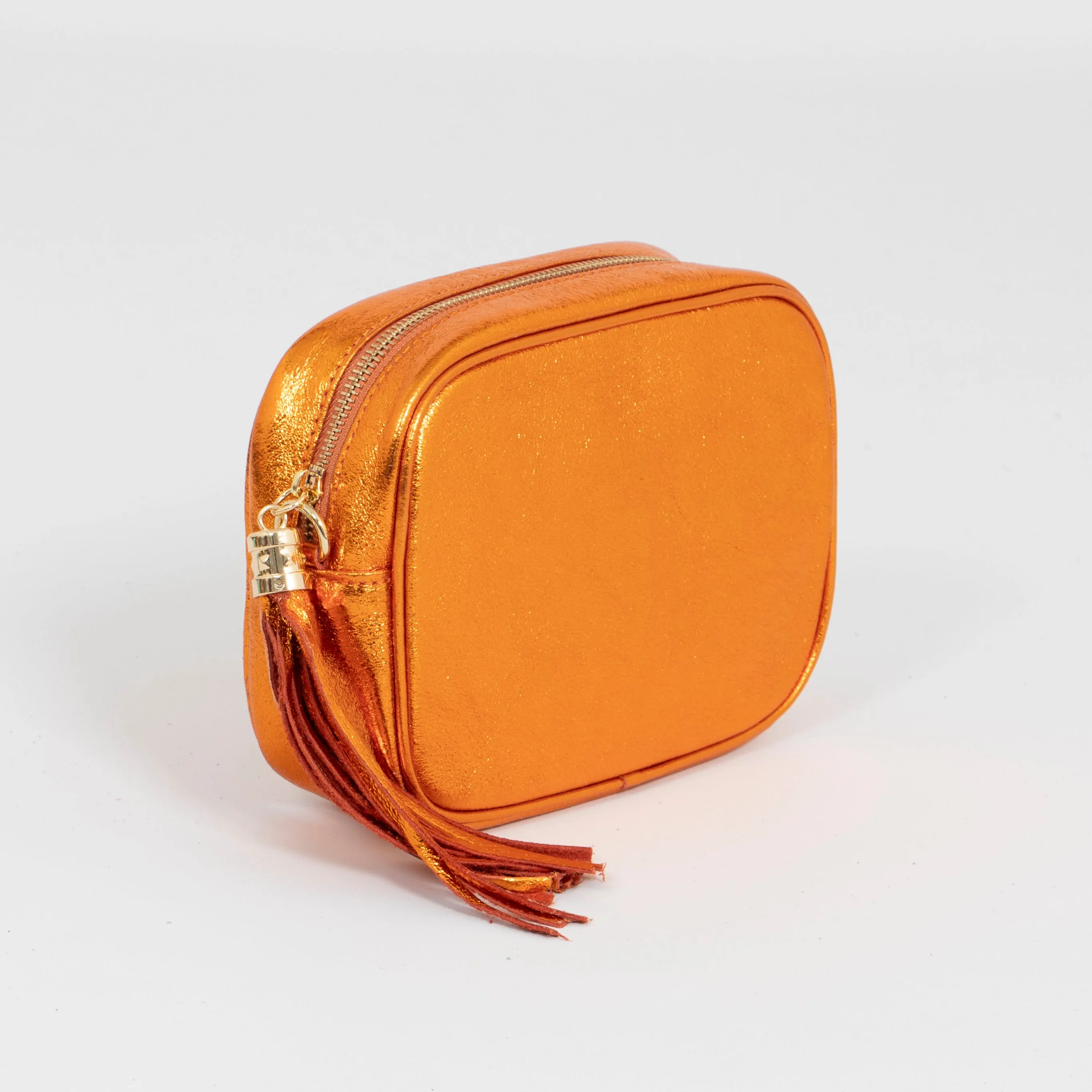 Beau - Italian Leather Crossbody Bag - Burnt Orange, Metallic