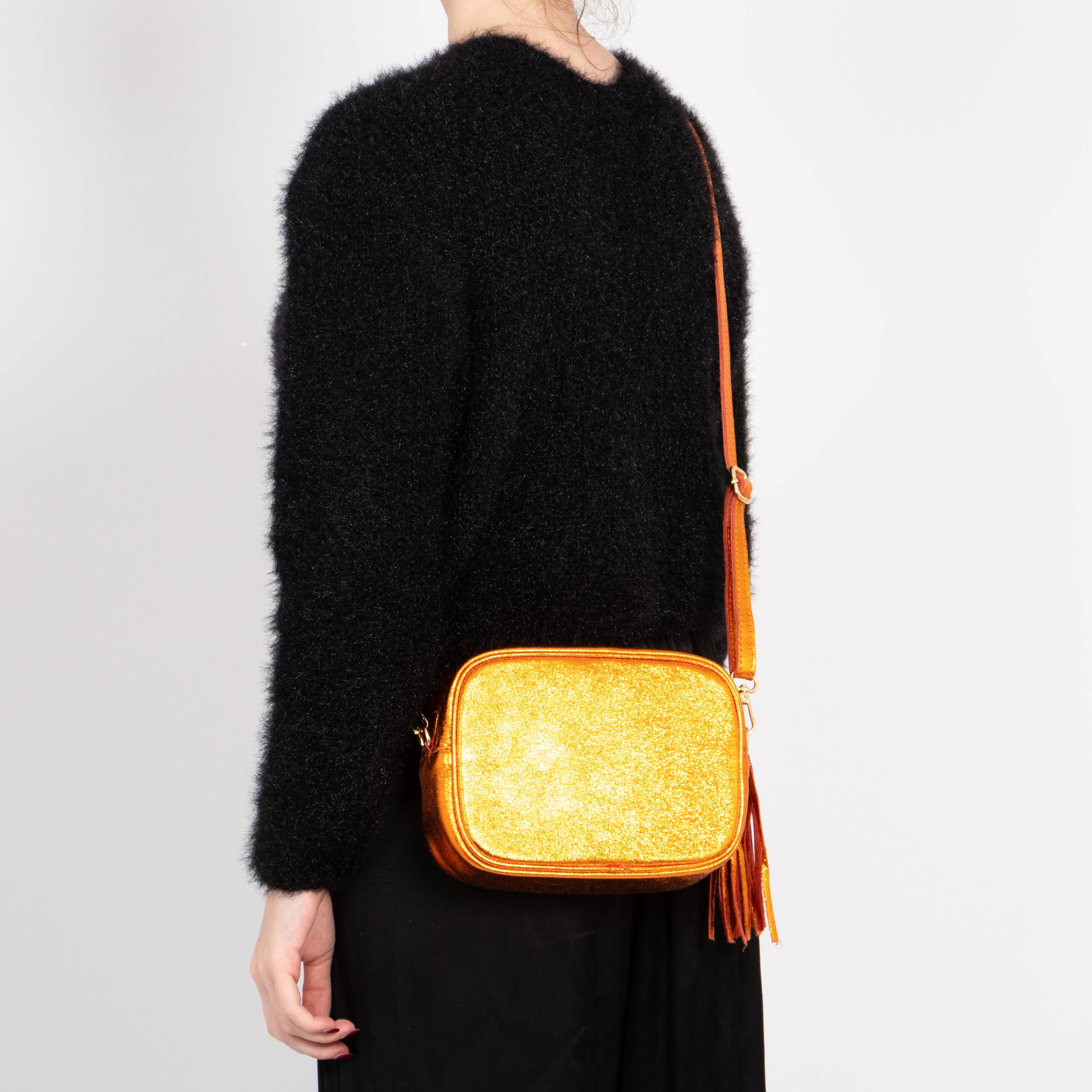 Beau - Italian Leather Crossbody Bag - Burnt Orange, Metallic