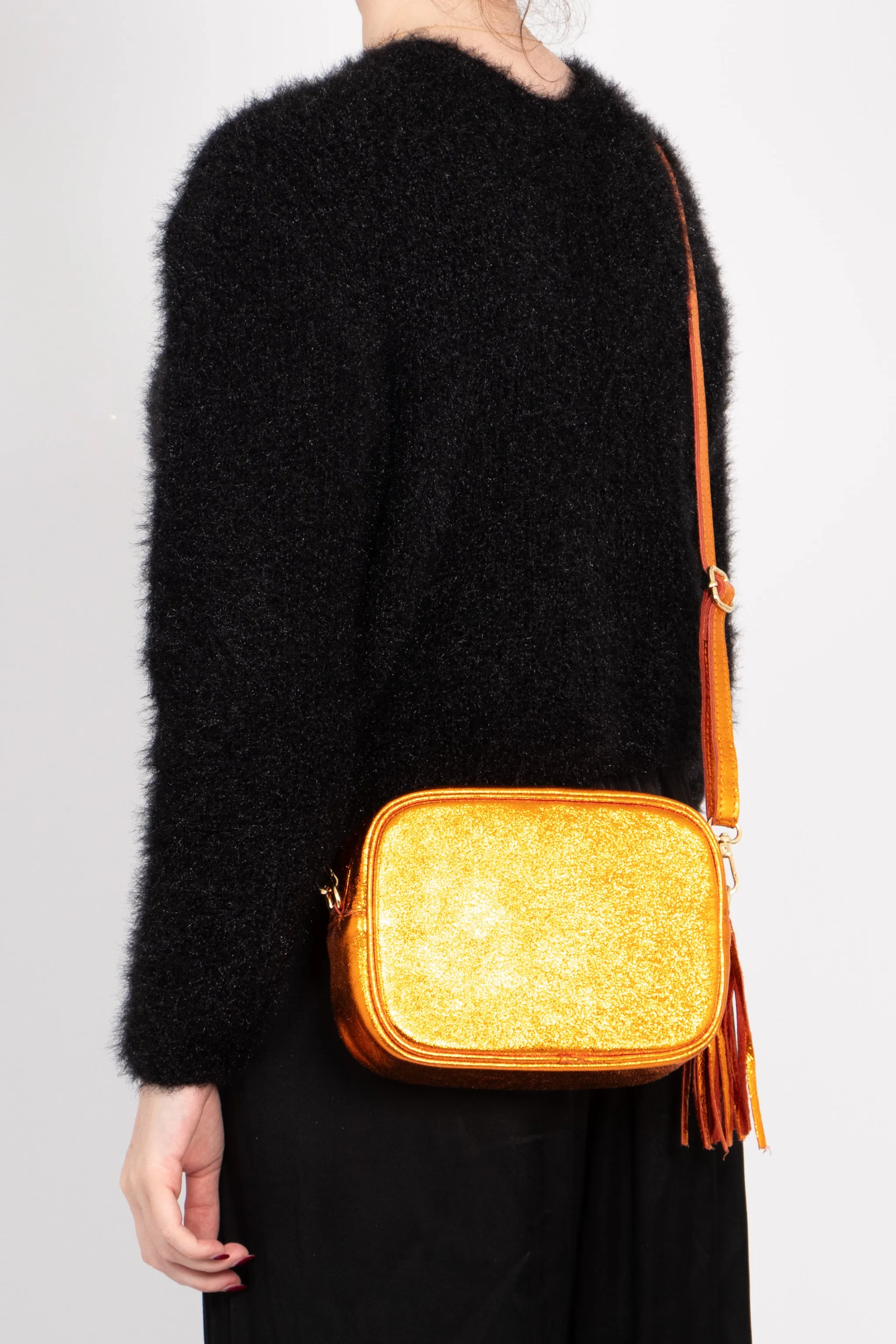 Beau - Italian Leather Crossbody Bag - Burnt Orange, Metallic