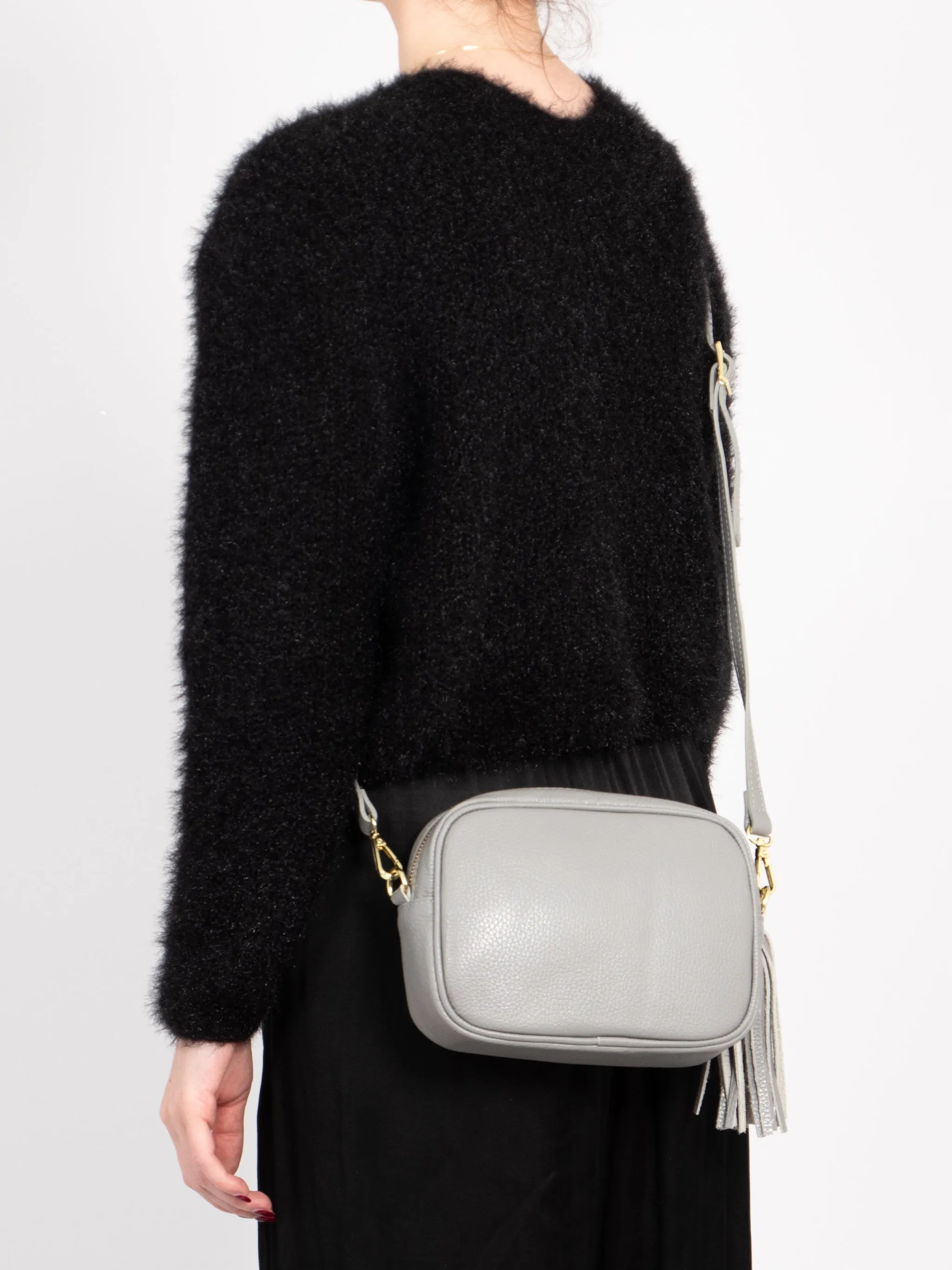 Beau - Italian Leather Crossbody Bag - Light Grey, Pebbled