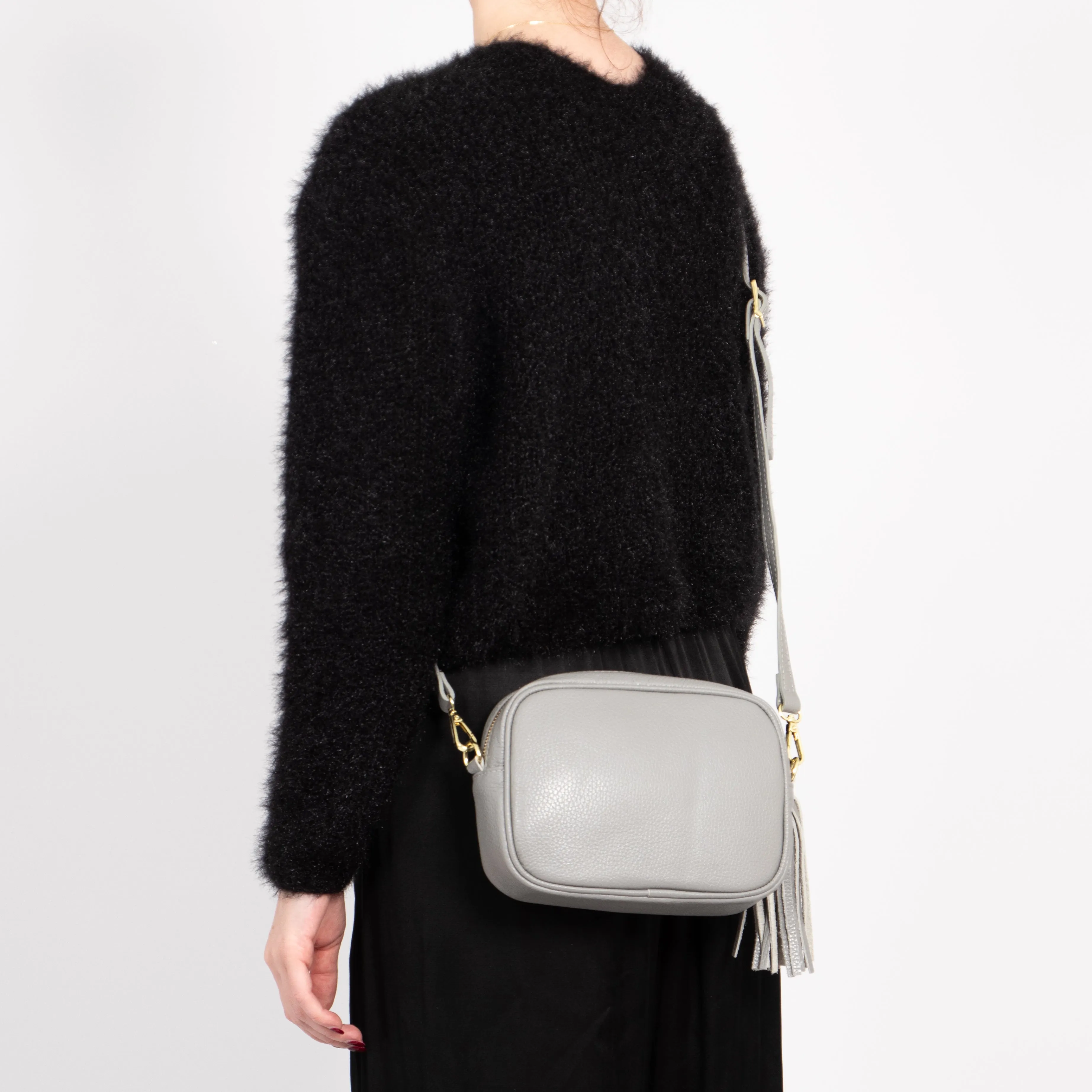 Beau - Italian Leather Crossbody Bag - Light Grey, Pebbled