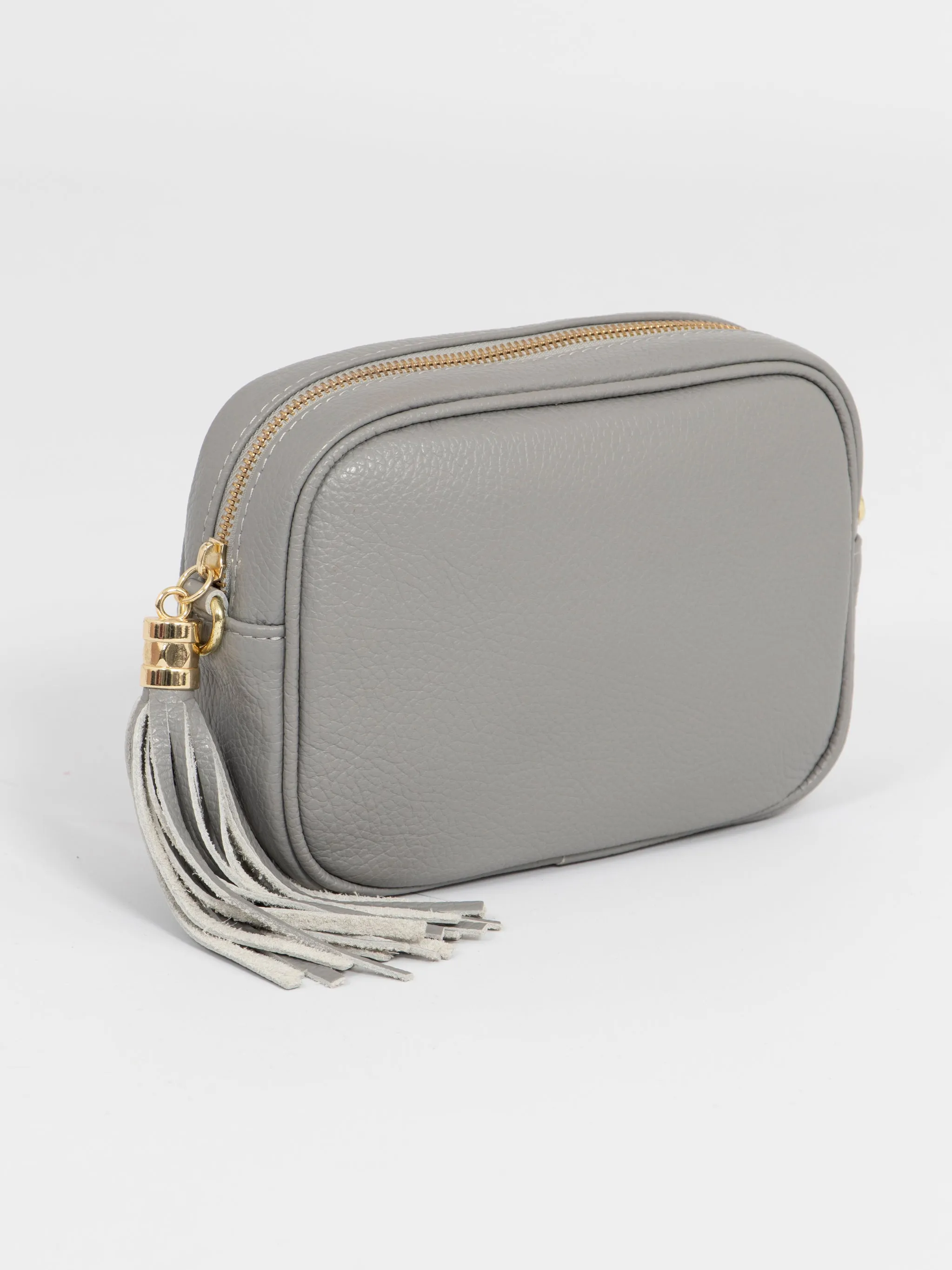 Beau - Italian Leather Crossbody Bag - Light Grey, Pebbled