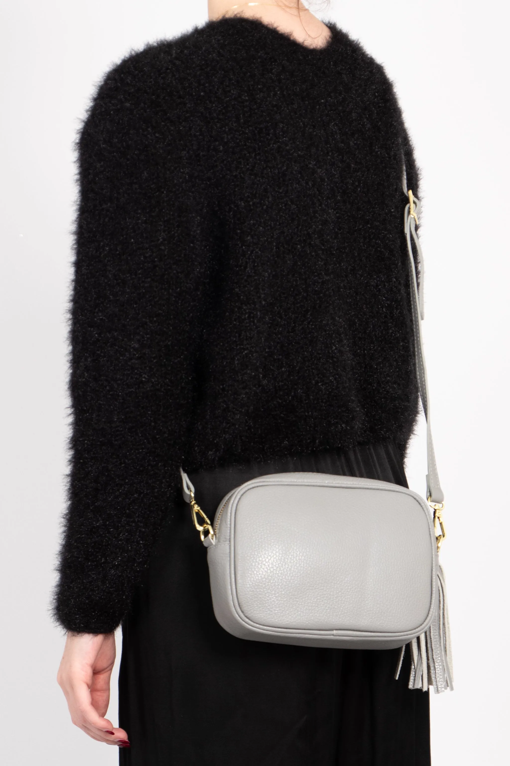 Beau - Italian Leather Crossbody Bag - Light Grey, Pebbled