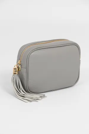 Beau - Italian Leather Crossbody Bag - Light Grey, Pebbled