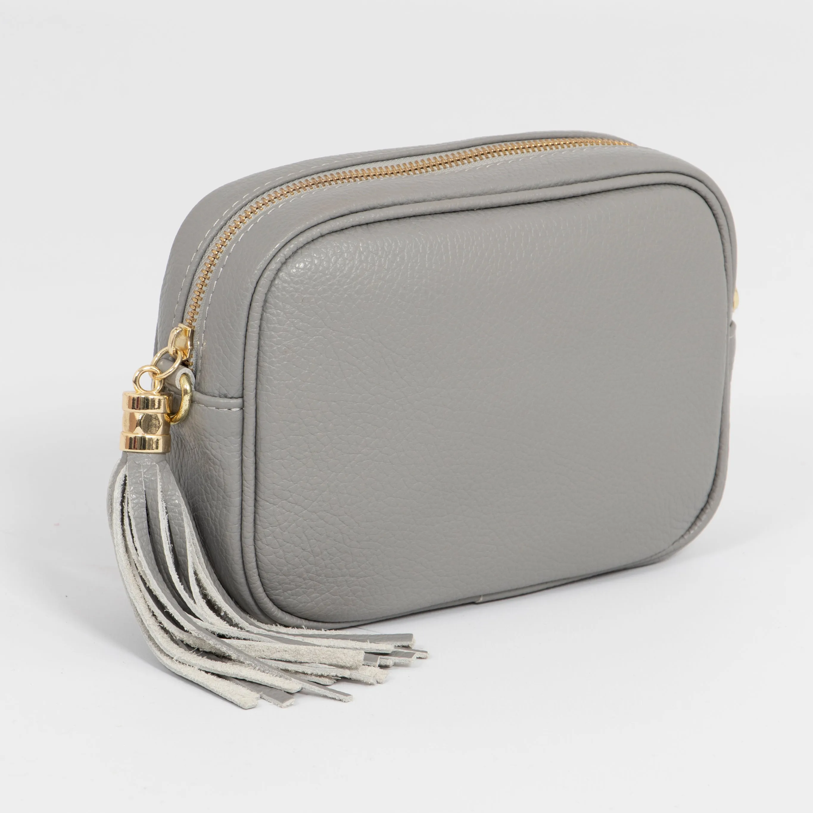 Beau - Italian Leather Crossbody Bag - Light Grey, Pebbled