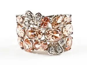 Beautiful Unique Mix Shape Stone Mosaic Pattern Butterfly Topaz CZ Silver Ring