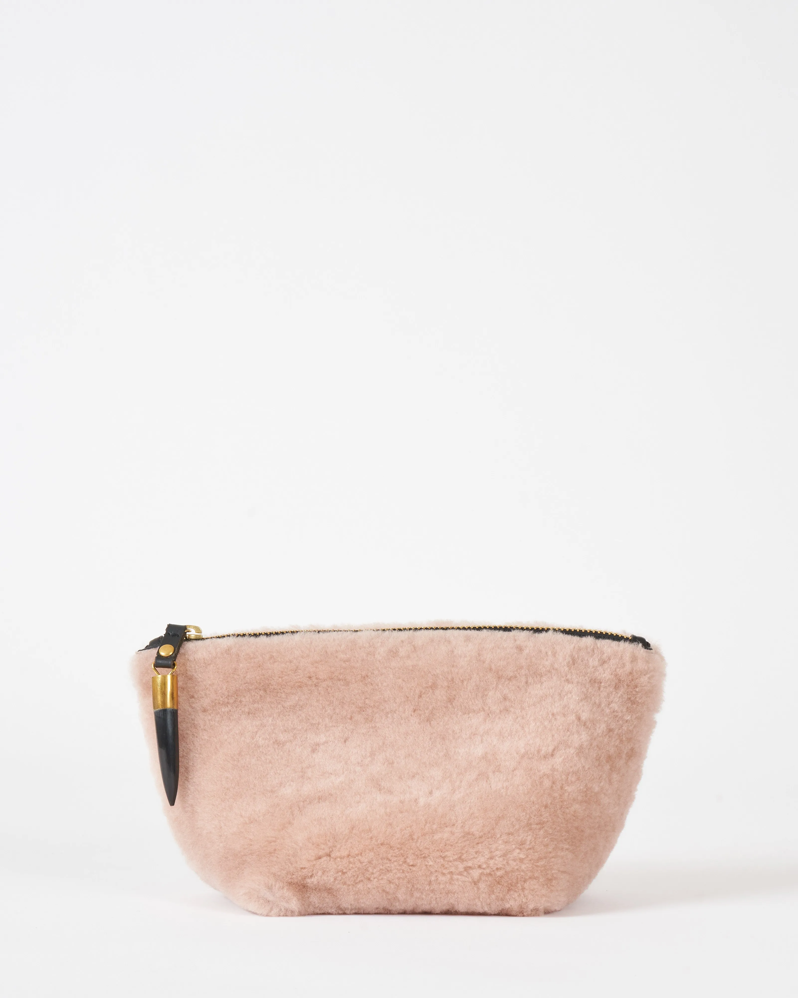 blush shearling makeup bag