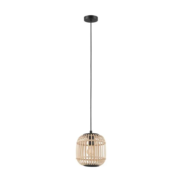 Bordesley 1 Light Small Natural Timber with Black Pendant