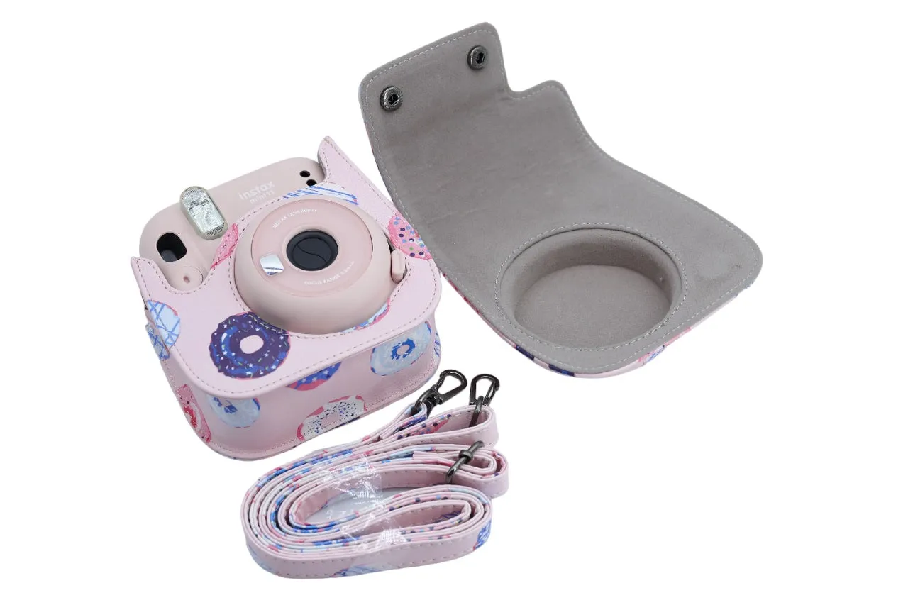 Case for Fujifilm Instax Mini 11/12 Case PU Leather Instant Camera Cover with Adjustable Strap - Rings