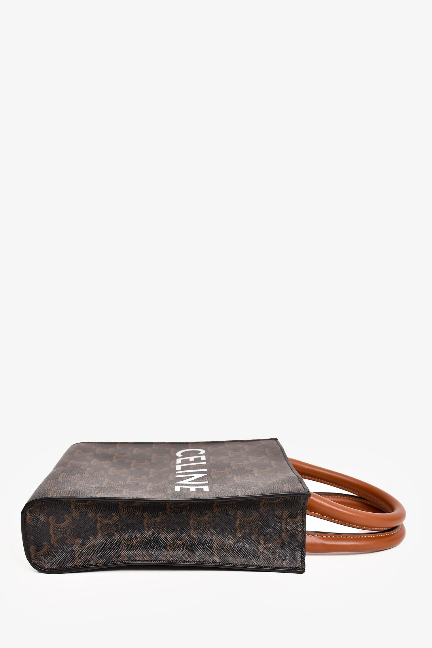 Celine 2020 Brown Cavas/Leather Mini Triomphe Vertical Tote with Strap