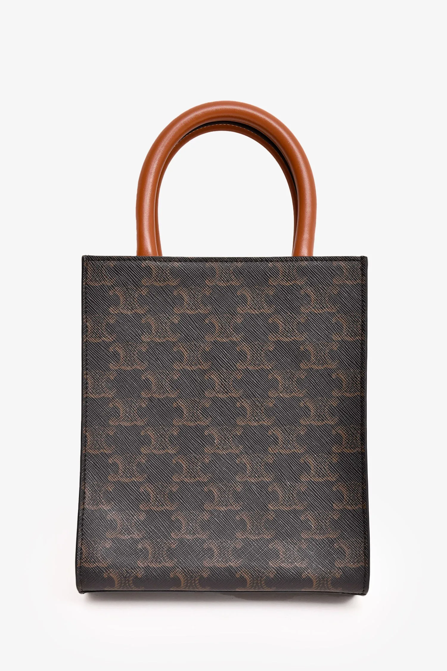 Celine 2020 Brown Cavas/Leather Mini Triomphe Vertical Tote with Strap
