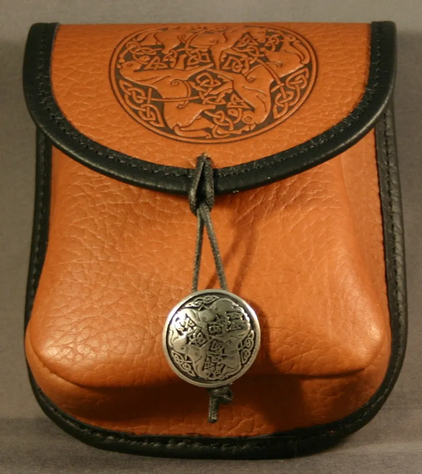 Celtic Triple Horse Leather Belt Pouch (Small)