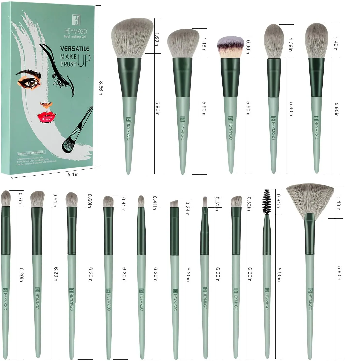 Champion-15pcs Makeup Brush Sets with Flannel Bag