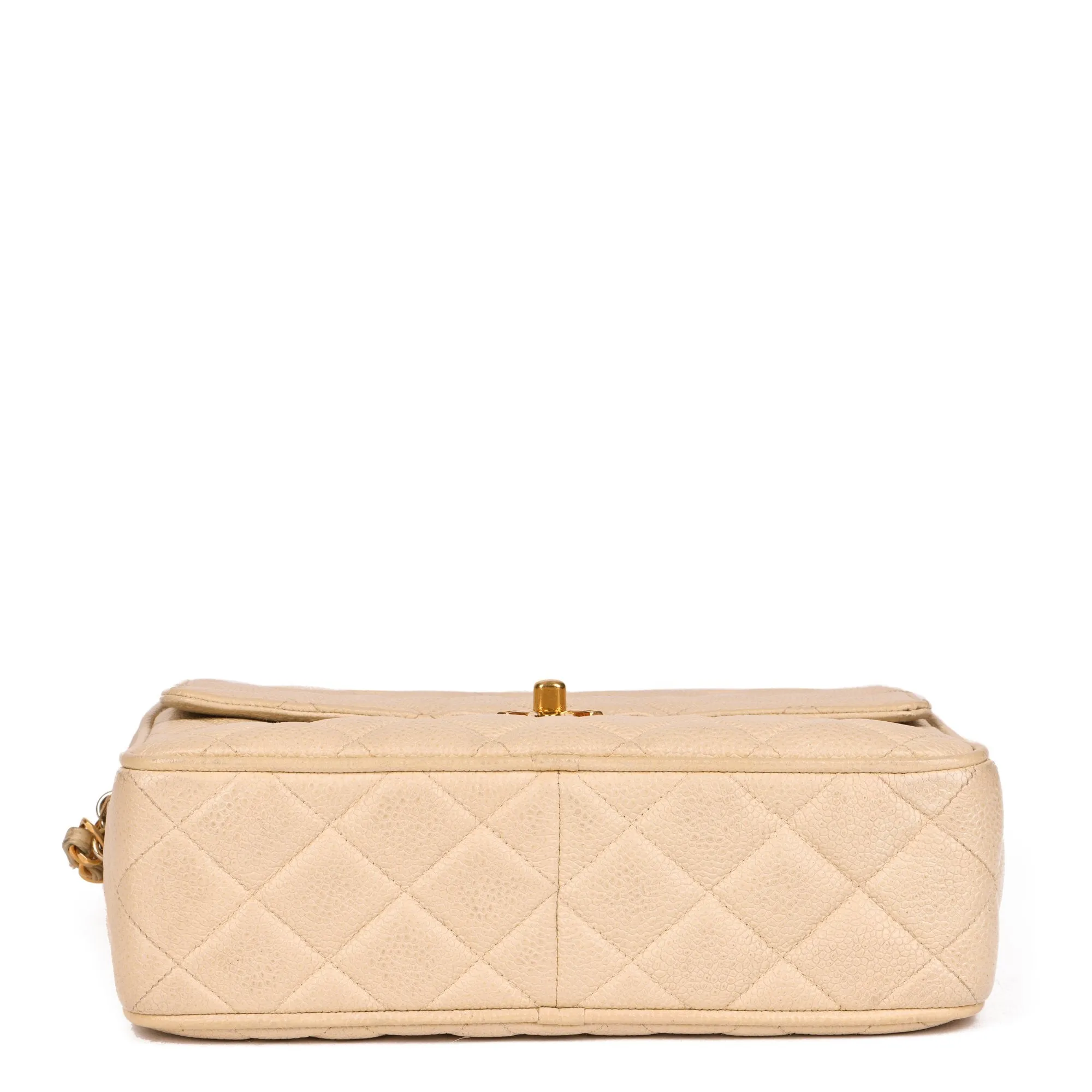 Chanel Beige Quilted Caviar Leather Vintage Small Classic Camera Bag
