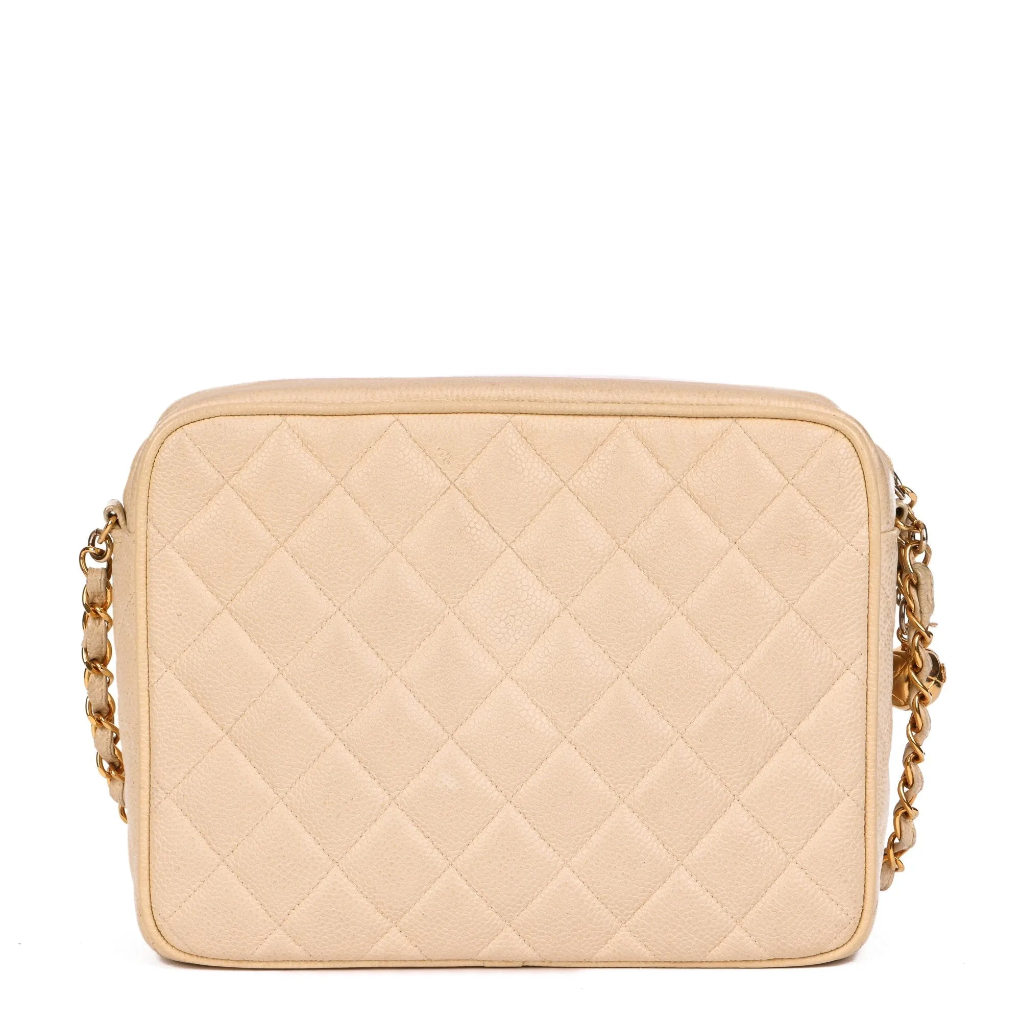 Chanel Beige Quilted Caviar Leather Vintage Small Classic Camera Bag