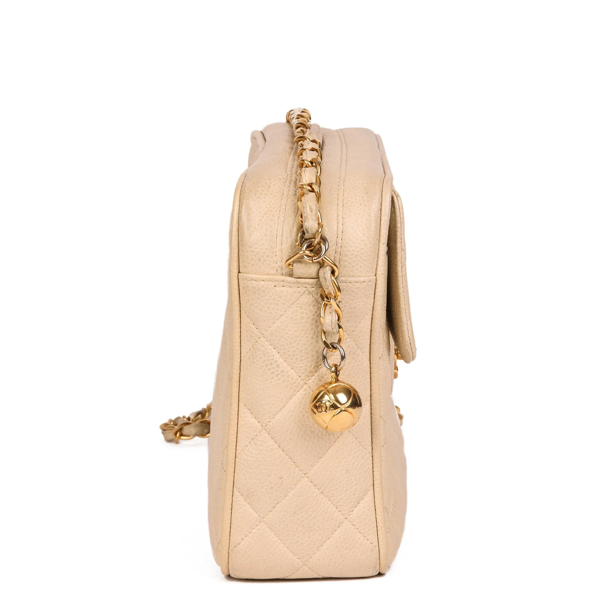 Chanel Beige Quilted Caviar Leather Vintage Small Classic Camera Bag