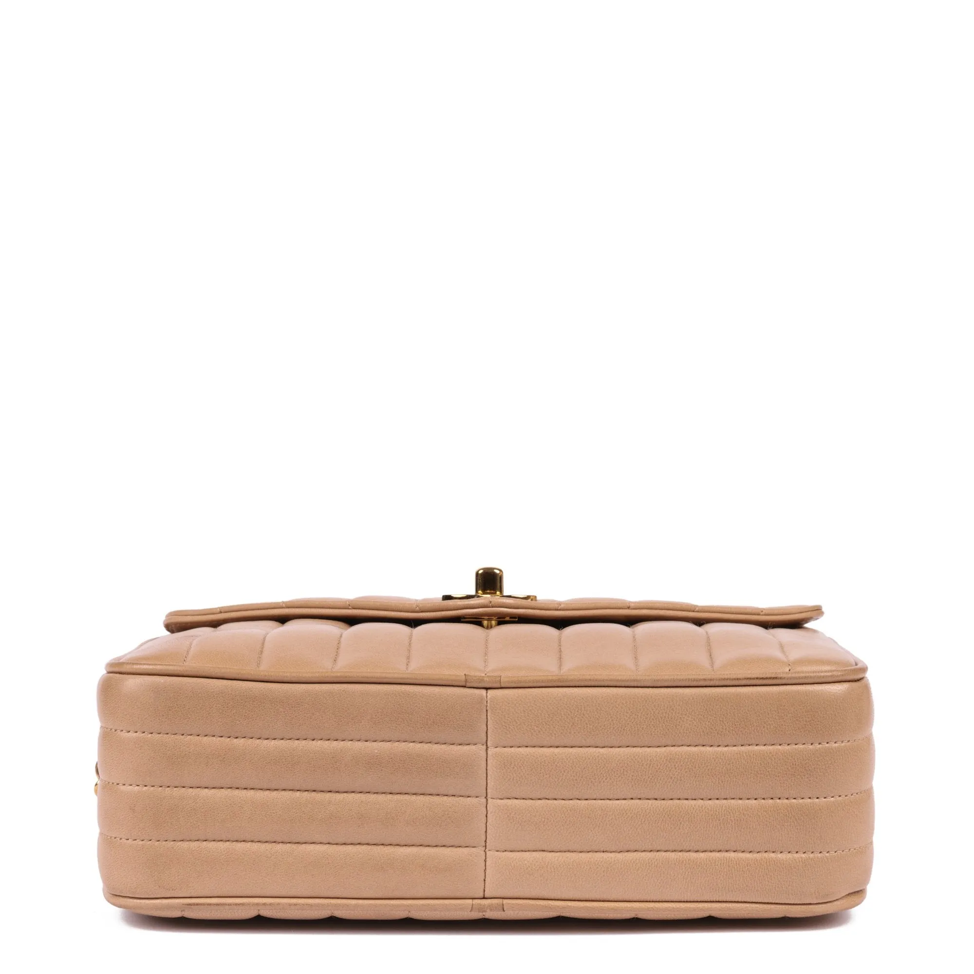 Chanel Beige Vertical Quilted Lambskin Vintage Small Classic Camera Bag