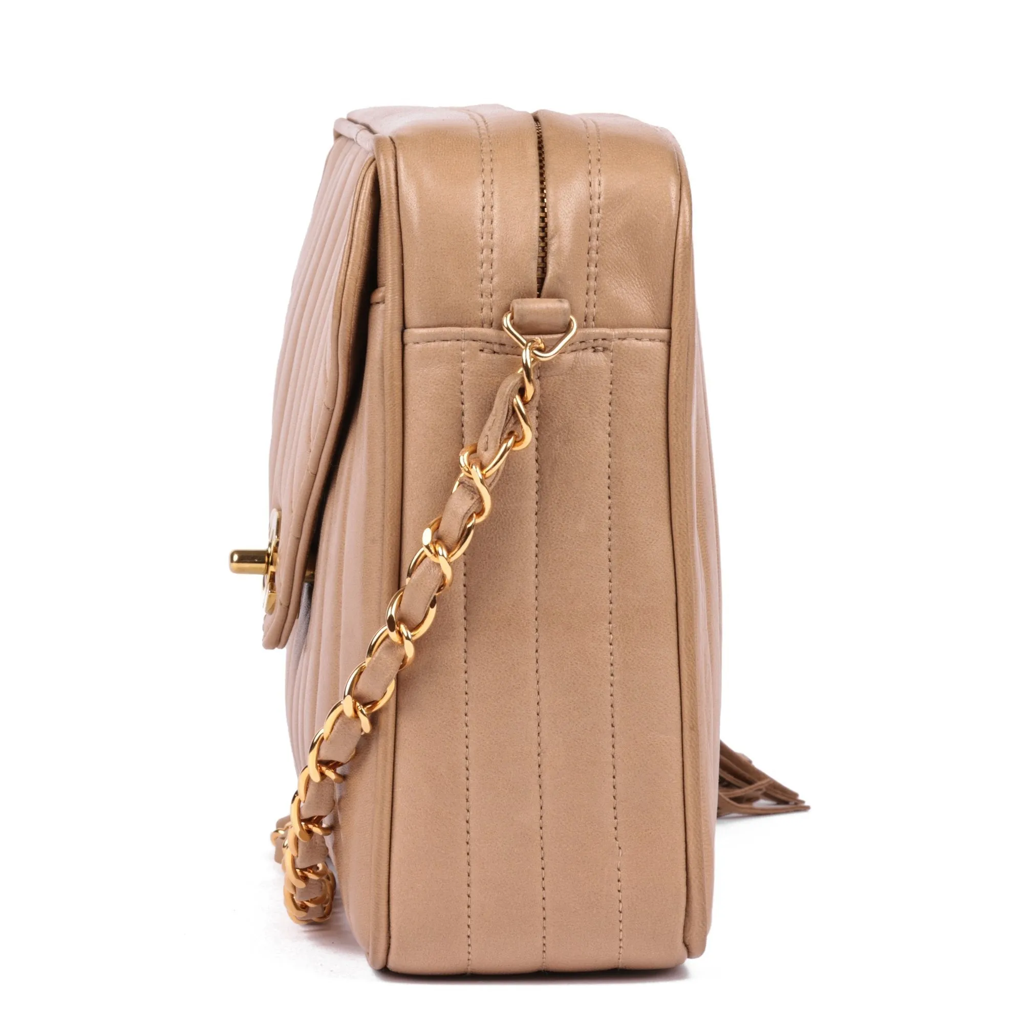 Chanel Beige Vertical Quilted Lambskin Vintage Small Classic Camera Bag