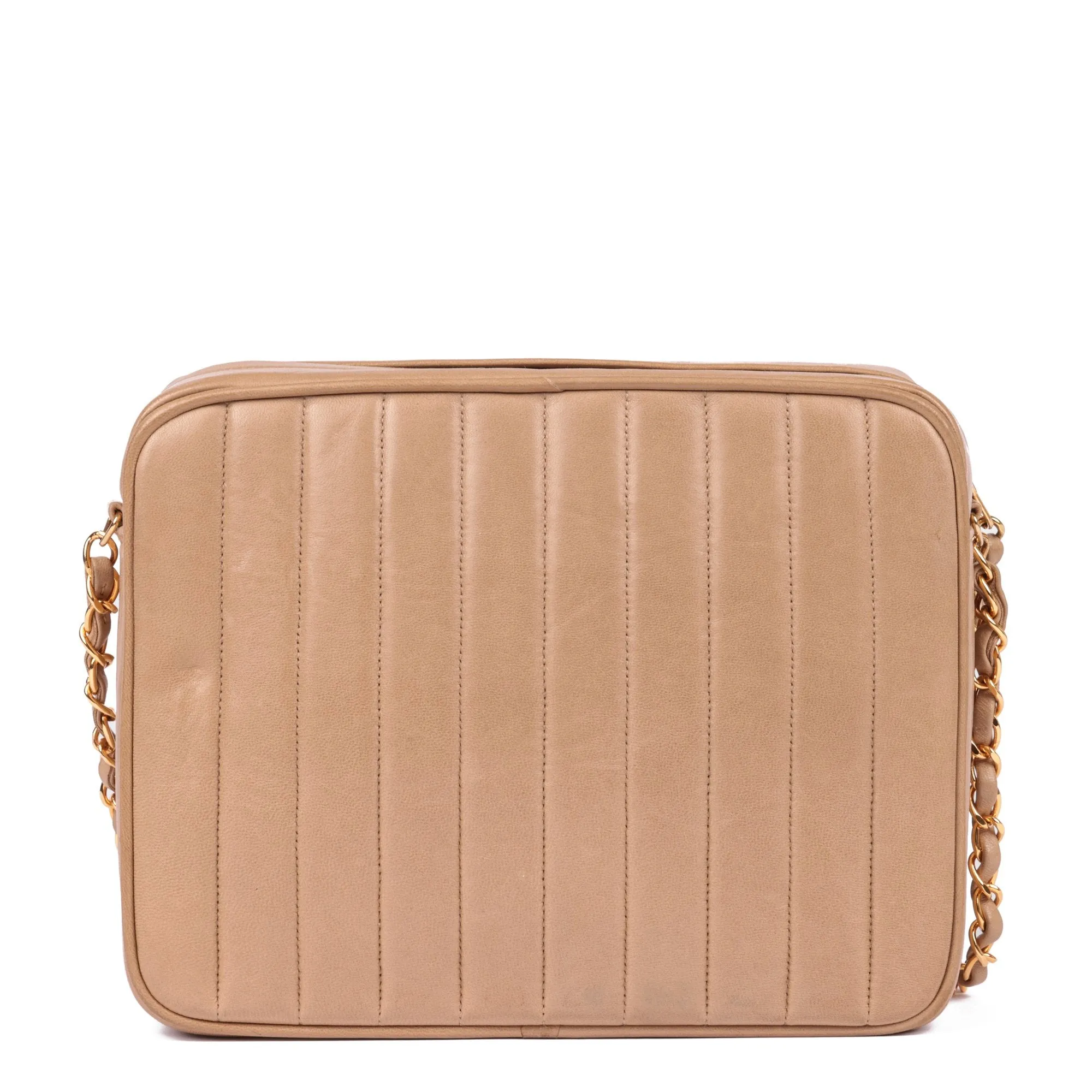 Chanel Beige Vertical Quilted Lambskin Vintage Small Classic Camera Bag