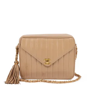 Chanel Beige Vertical Quilted Lambskin Vintage Small Classic Camera Bag