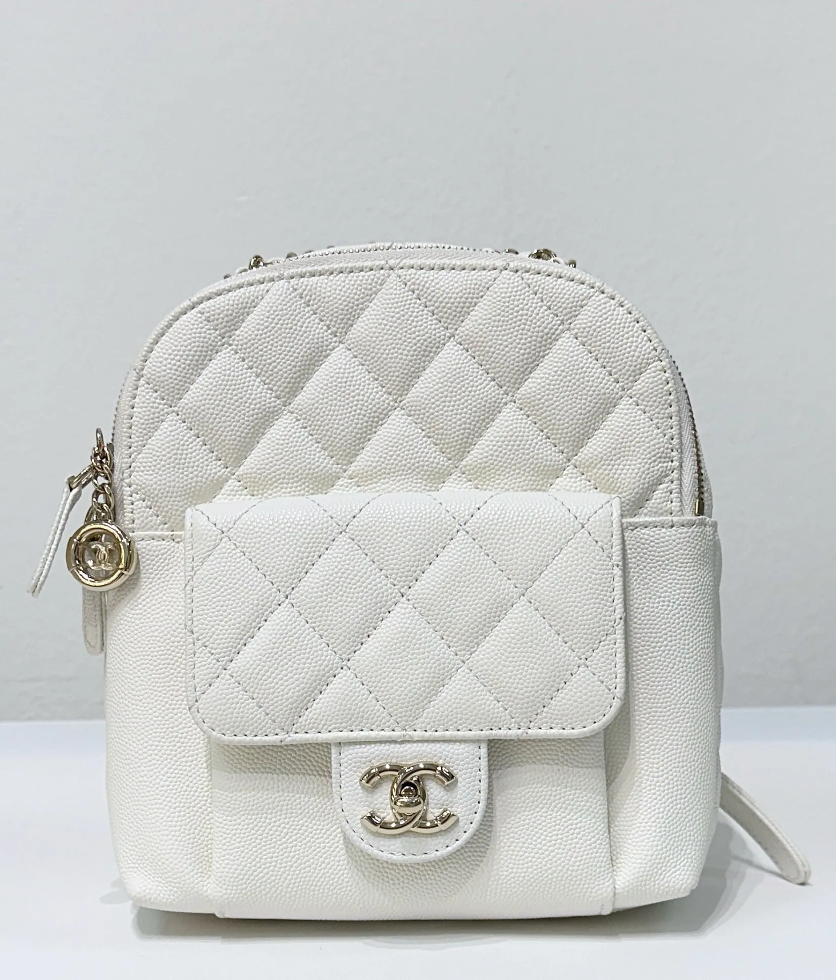 Chanel White CC Day Mini Quilted Backpack