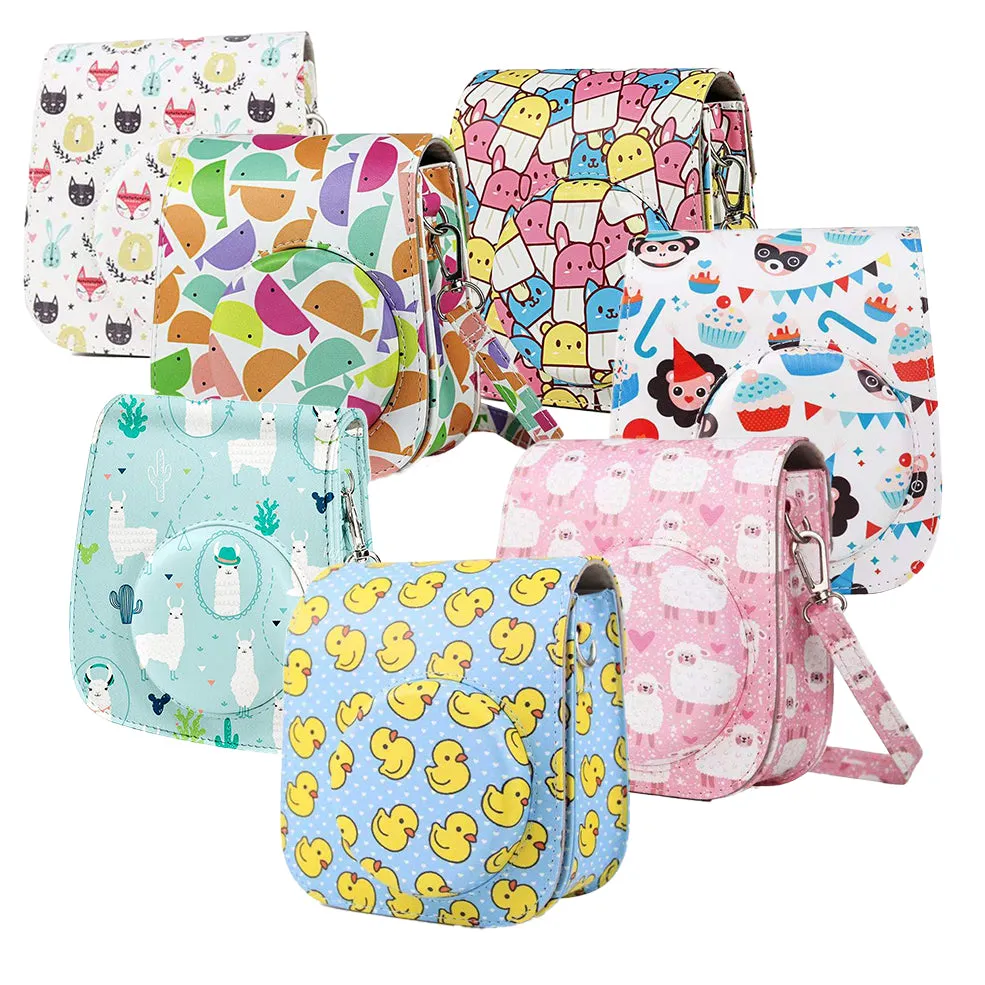 [CLEARANCE] Pikxi BMP11 Fujifilm Instax Mini 11 PU Leather Camera Case Bag Shoulder Bag Protector Cover Case (Colorful Animal Designs)