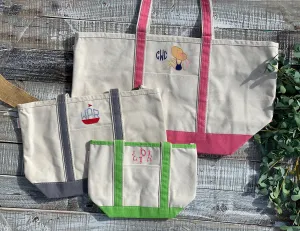 Custom Embroidered, Personalized, Monogrammed MEDIUM Canvas Boat Tote