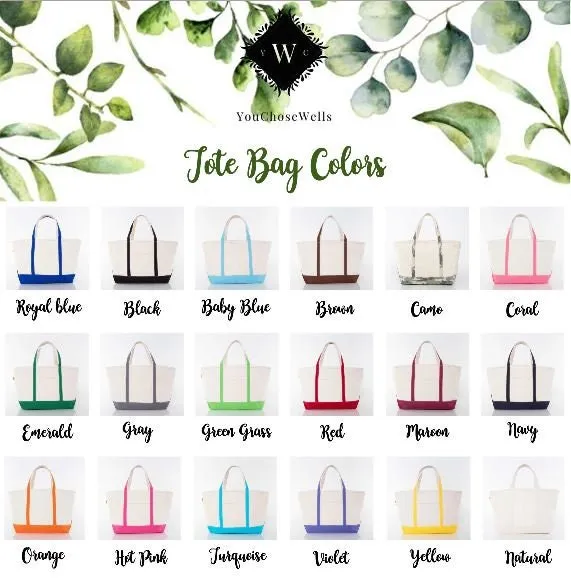 Custom Embroidered, Personalized, Monogrammed MEDIUM Canvas Boat Tote